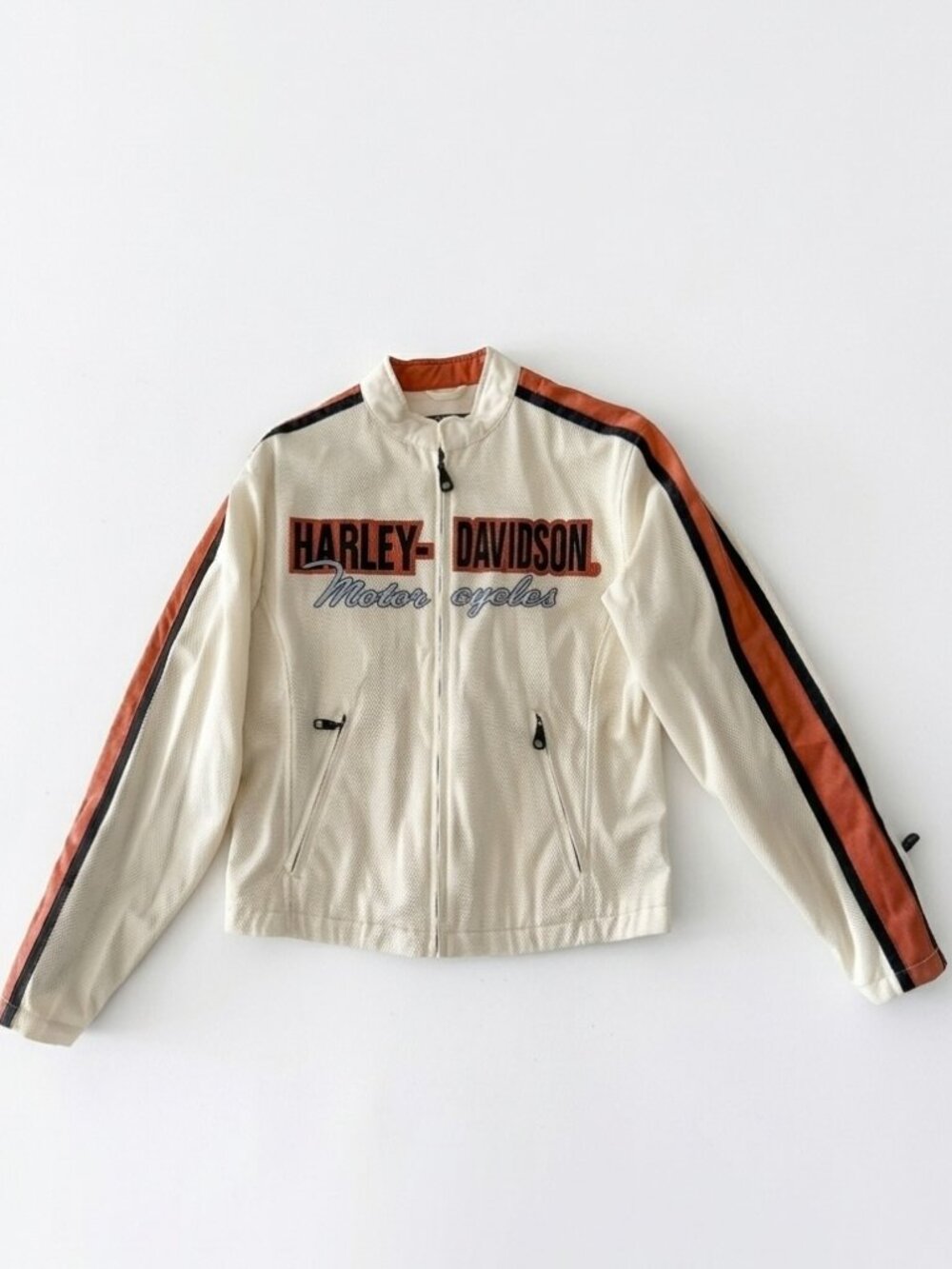 Harley Davidson Vintage 90's Cafe Race Women's Jacket Size Medium Beige Orange